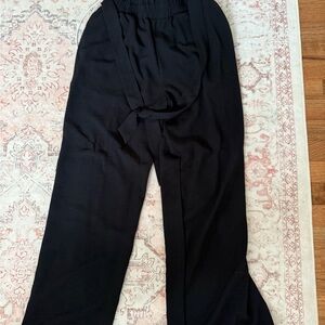 Black Wide-Leg Women's Pants with Tie Waist